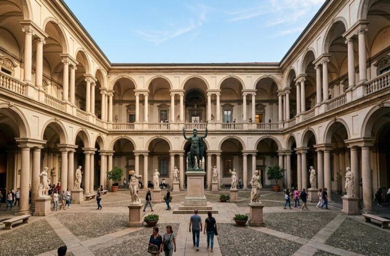 Itinerario artistico a Milano cortile monumentale Pinacoteca di Brera